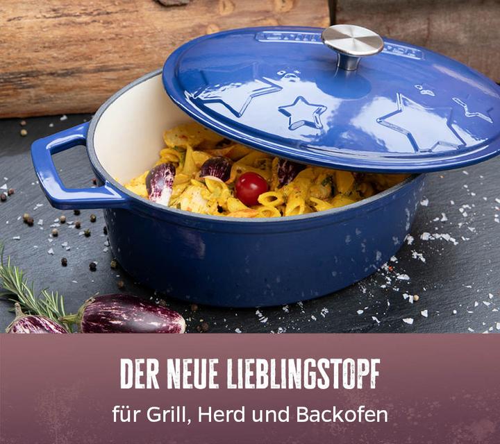 Actual product image Grillfürst Dutch Oven Star Pot / Cast Iron Roaster - enamelled - XL - blue