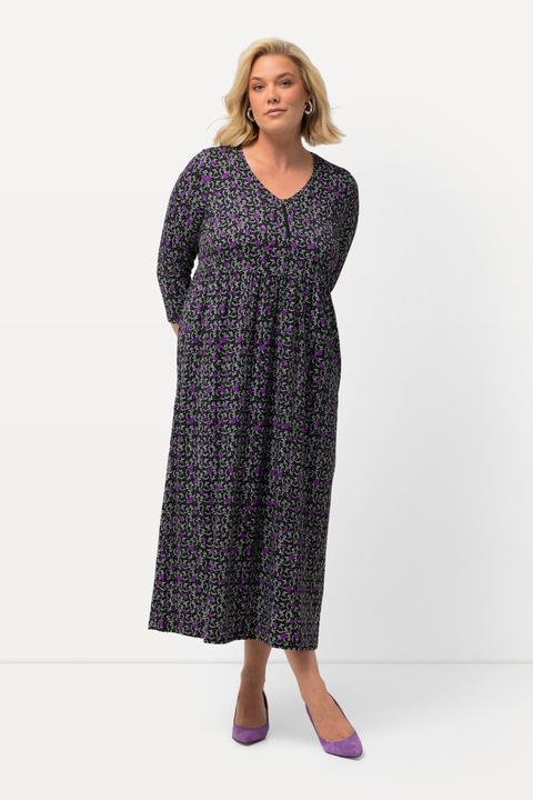 Produktbild Ulla Popken Jerseykleid, Blüten, A-Linie, V-Ausschnitt, 3/4-Arm (68)