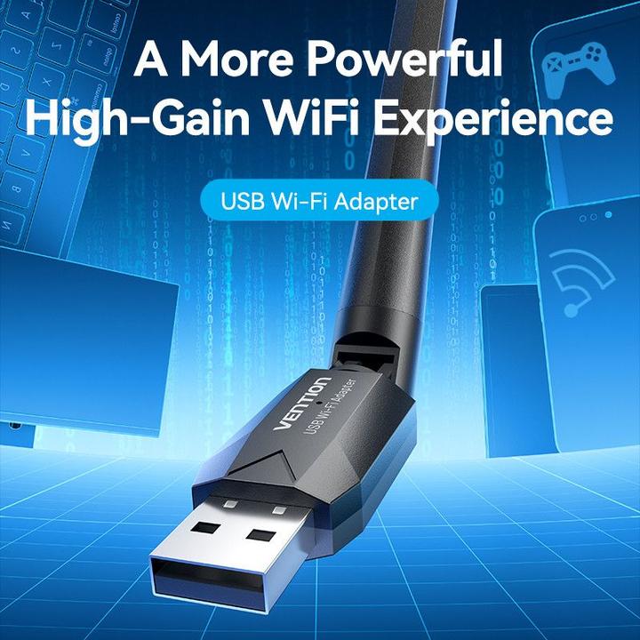 Image du produit Vention KDTB0 Adaptateur réseau Wi-Fi bibande AC650 USB avec antenne à haut gain noir