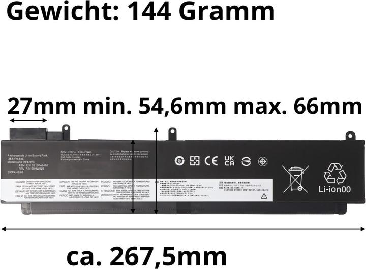 Actual product image AccuCell Battery Lenovo ThinkPad T470s, T460s, 00HW023, long design (2100 mAh)
