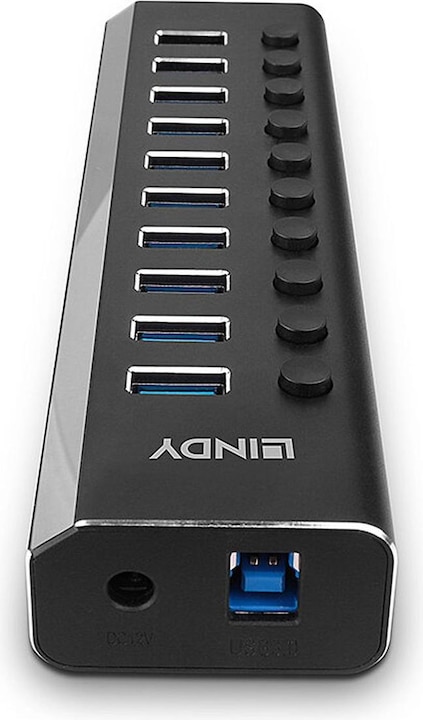 Image du produit Lindy Hub 10 ports USB 3.0 avec interrupteurs marche/arrêt Connectez jusqu'à 10 périphériques USB (USB-C, 10 Ports)