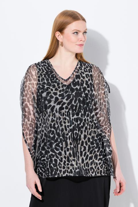 Actual product image Ulla Popken Sheer Leopard Print Cape Blouse (46, 48)
