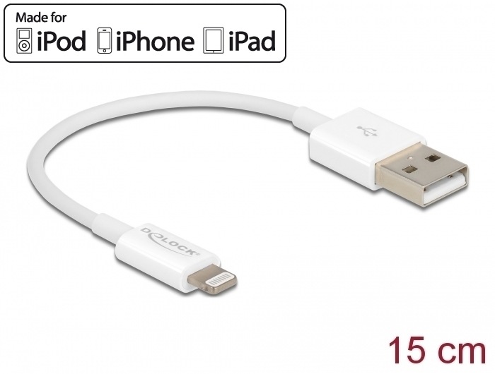 Produktbild Delock USB-Ladekabel für iPhone 15 cm Weiss (0.15 m, USB 2.0)