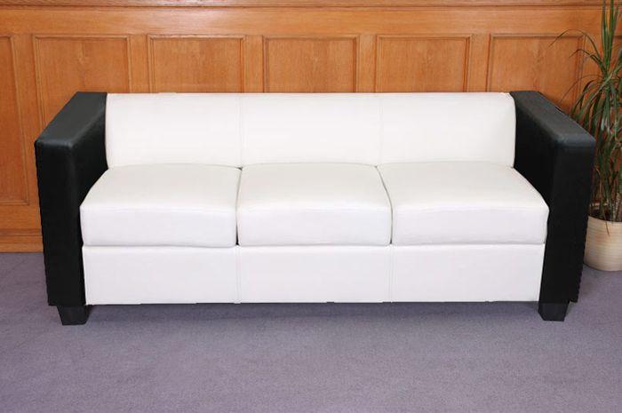Immagine prodotto Mendler Divano a 3 posti Divano Loungesofa Lille, finta pelle/pelle bianco/nero (3 posti)