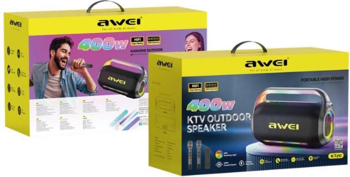 Actual product image Awei Portable Wireless Speaker KT20 400W Bluetooth 5.3 with Karaoke Set Black (8 h)