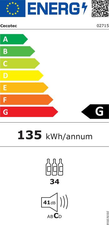 Energy Label Cecotec VINOTECA BOLERO 34030 NEGRA 34 BOTELLAS REGULABLE