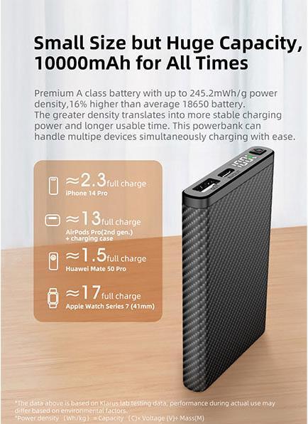 Actual product image Klarus K5 (10000 mAh, 22.50 W, 38.50 Wh)