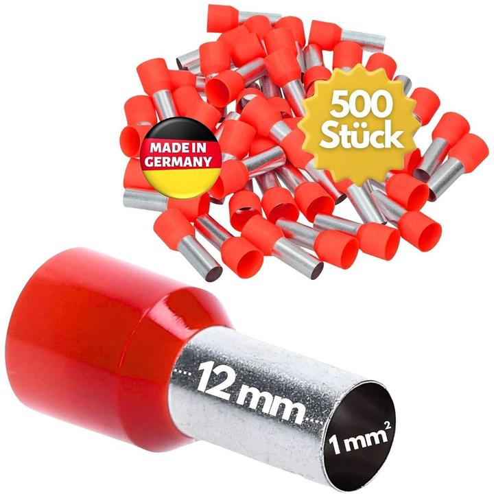 Kalitec 500 Stück AE112RT Aderendhülsen isoliert 1,0mm² 12mm lang rot I Made in Germany I Industrieq