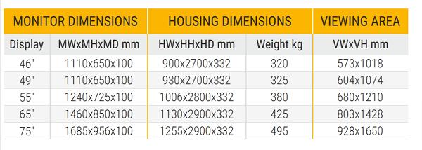 Valori nutrizionali e ingredienti DSS Stele da esterno Portrait, schermo da 55", acciaio inox