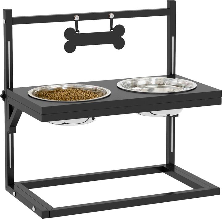 PawHut Futterstation mit individueller Höhenanpassung und selbst personalisierbarem Namensschild (0.90 l)