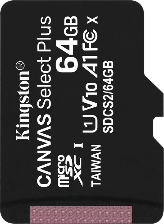 Image du produit Kingston Canvas Select Plus Carte microSDXC 64GB (64 Go, microSDXC, U1, UHS-I)