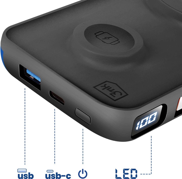 Produktbild 3MK Powerbank PastelUp 10,000mAh 22.5W z Magsafe + ładowanie Apple Watch czarny (10000 mAh, 22.50 W)