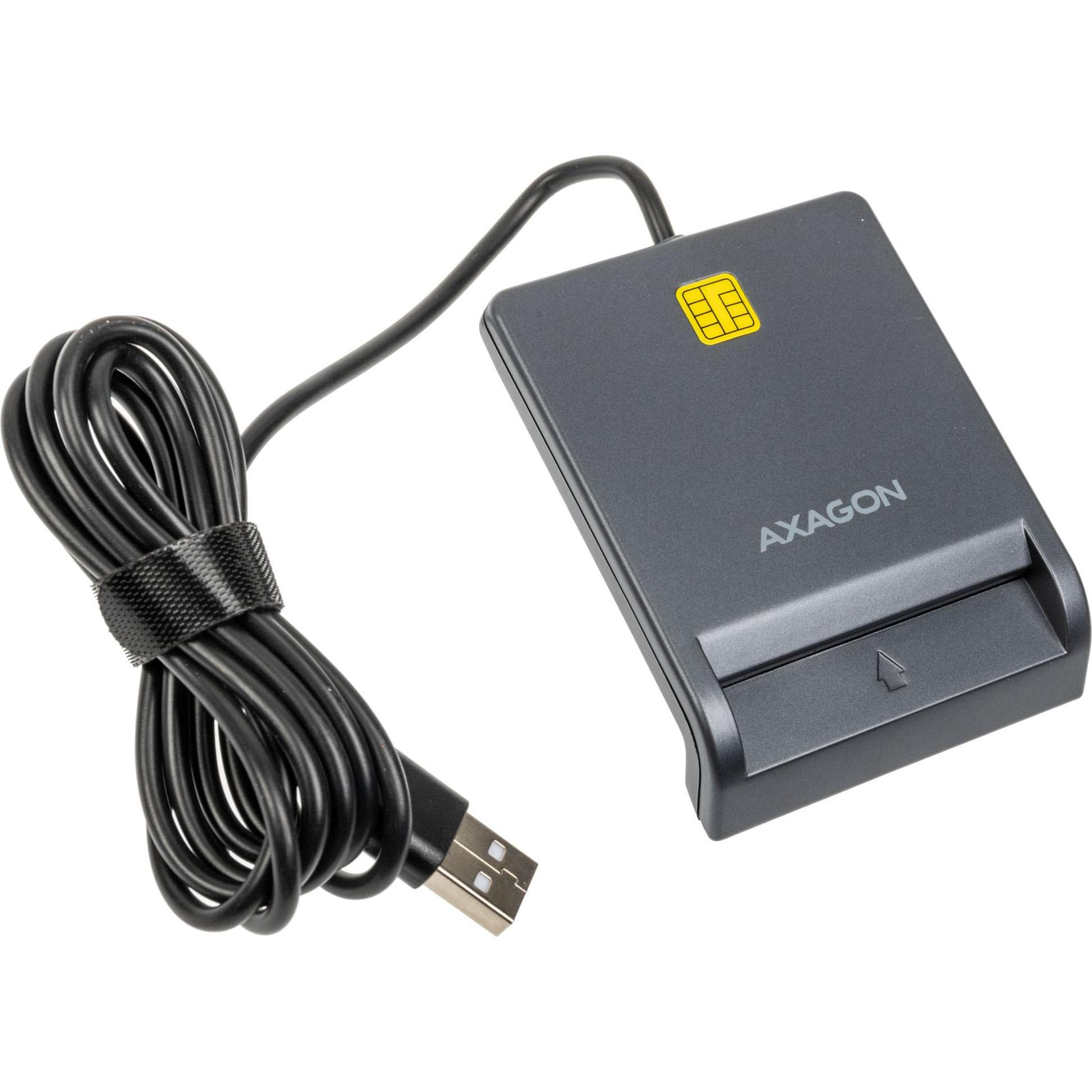 Axagon CRE-SM3T, USB-A FlatReader čtečka kontaktních karet Smart card (eObčanka), cavo (USB 2.0), Lettore di schede di memoria, Nero