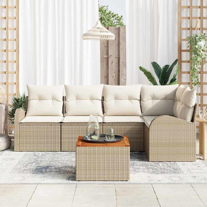 Produktbild vidaXL 6-teiliges Garten Sofa Set mit Kissen, Beige, Poly Rattan, Akazie