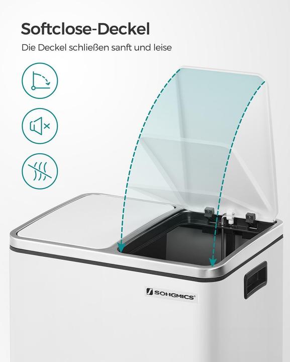 Produktbild Songmics Abfalleimer mit Inneneimern und Griffen 2 x 15 l, Weiss (15 l)