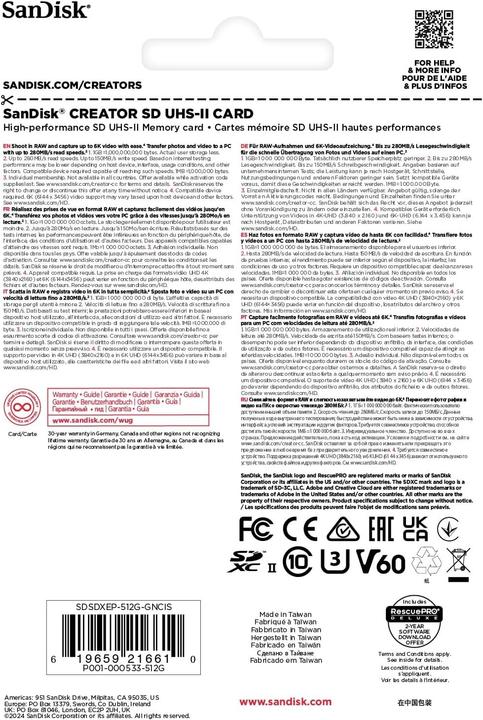 Actual product image SANDISK Creator UHS-II V60 (512 GB, SDXC, U3, UHS-II)