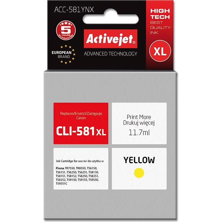 Activejet, Druckerpatrone, ACC-581YNX - Kompatibel - Tinte auf Farbstoffbasis - Gelb - Canon - Einzelpackun (Y)