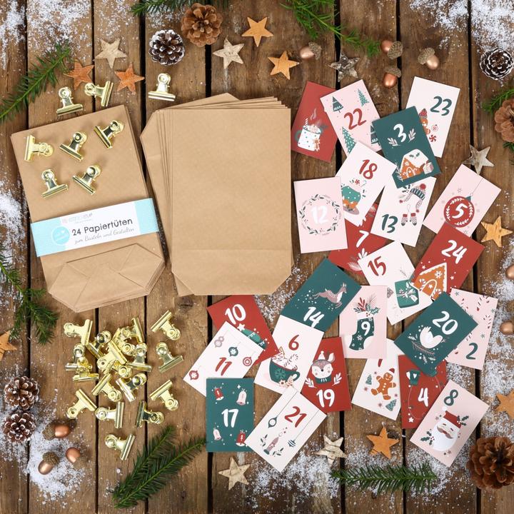 Actual product image Papierdrachen Advent Calendar Bag Set with Metal Clips - Green-Bordeaux