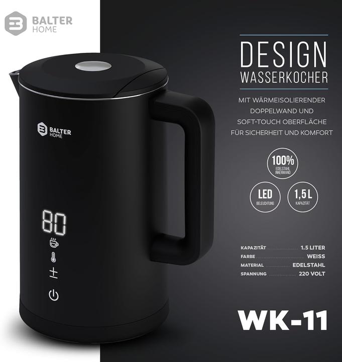 Produktbild Balter WK-11BL-LCD Wasserkocher aus Edelstahl mit Temperatureinstellung (1.50 l)