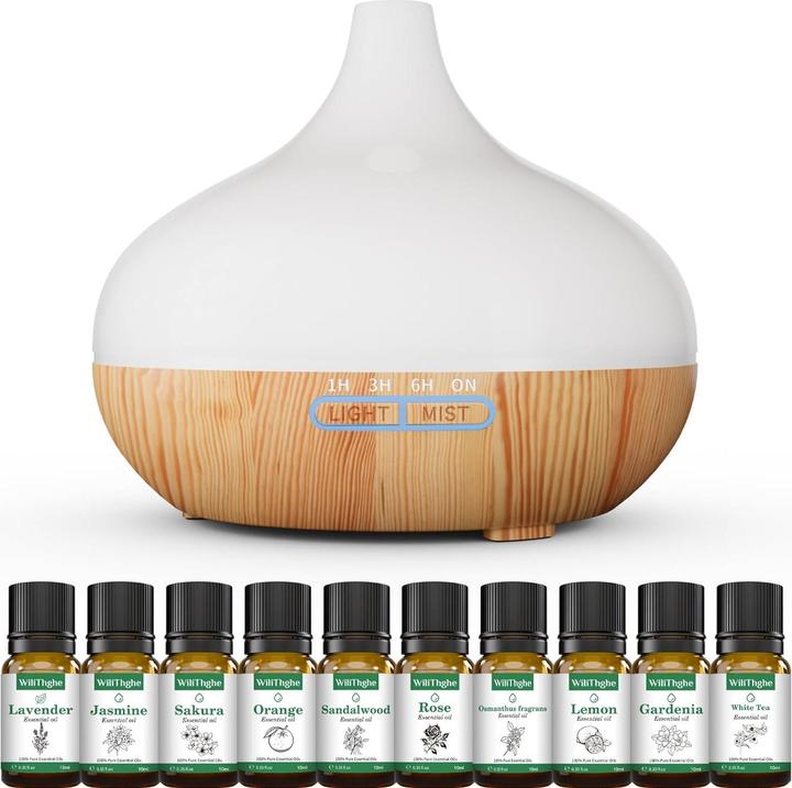 WiliThghe Aroma Diffuser Set mit Fernbedienung und 10 Ölen (500 ml)