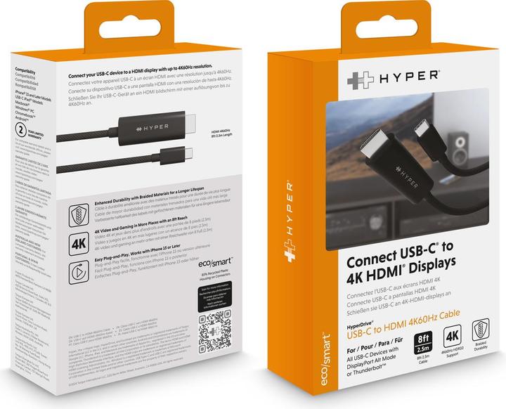 Immagine prodotto Hyper 4K USB-C to HDMI Cable - Black (2.50 m, HDMI, 2.2)