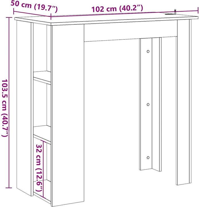 Produktbild vidaXL Bartisch mit Regal Artisan-Eiche 102x50x103,5 cm Holzwerkstoff