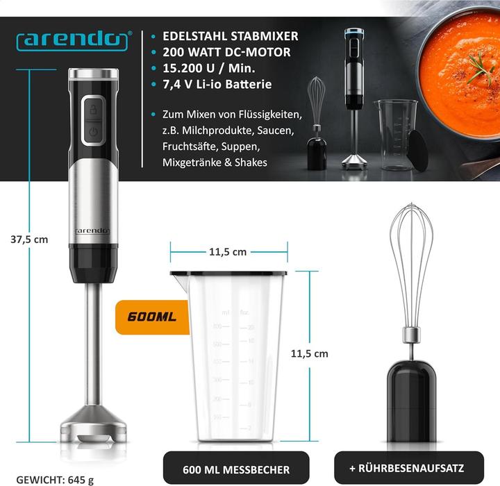 Produktbild Arendo Stabmixer mit Edelstahlaufsatz