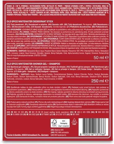 Nährwerte und Zutaten Old Spice Whitewater (Stick, 300 ml)