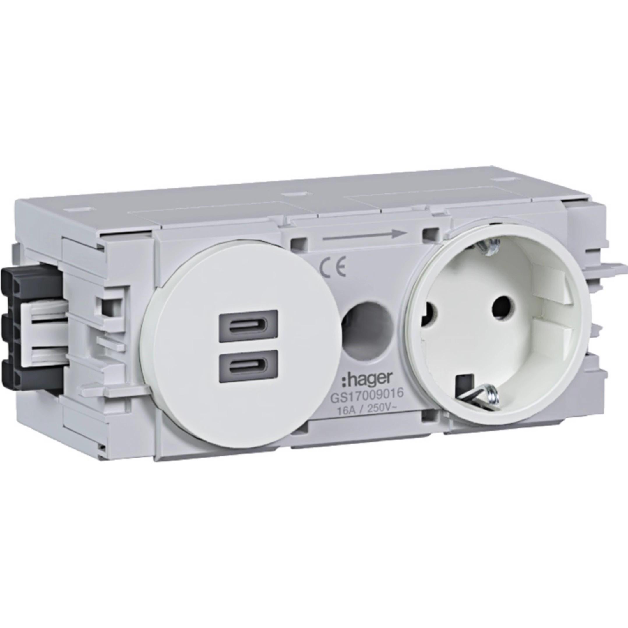 Hager, Presa di corrente, Steckdose 1-fach mit USB-Charger C + C