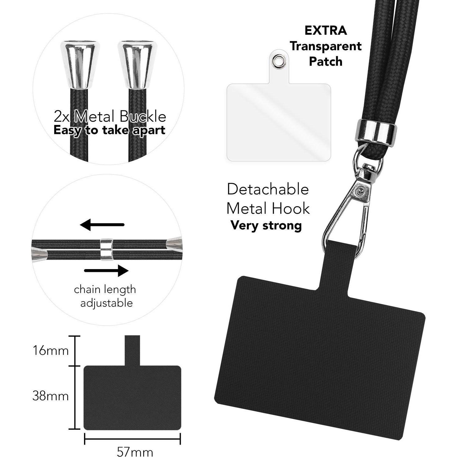 Thumbnail - Nalia Universal Handykette zum Umhängen mit Pad, Handykette, Schwarz