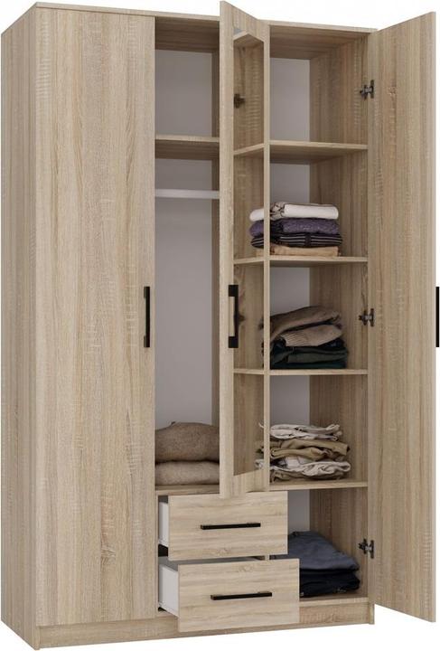 Immagine prodotto Topeshop ROMANA 120 SON L Armadio da camera 6 ripiani 3 ante Armadio in rovere (120 x 52 x 205 cm)