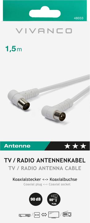 Produktbild Vivanco Koax Winkelstecker Winkelkupplung (90 dB, Antennenkabel)