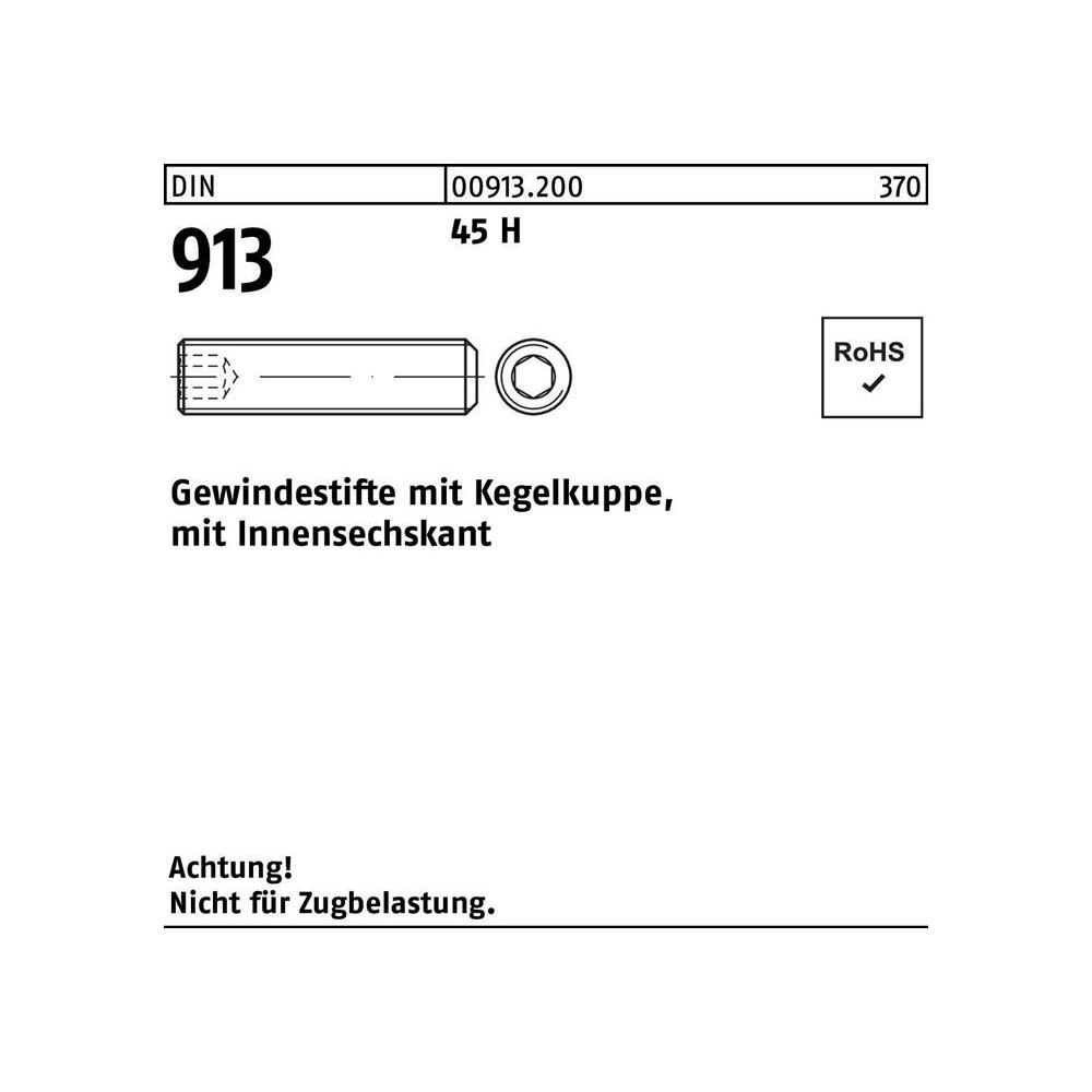 Schrauben, Gewindestift DIN 913 Kegelkuppe/Innen-6-kant M 20 x 45 45 H (50 Schrauben pro Stück)