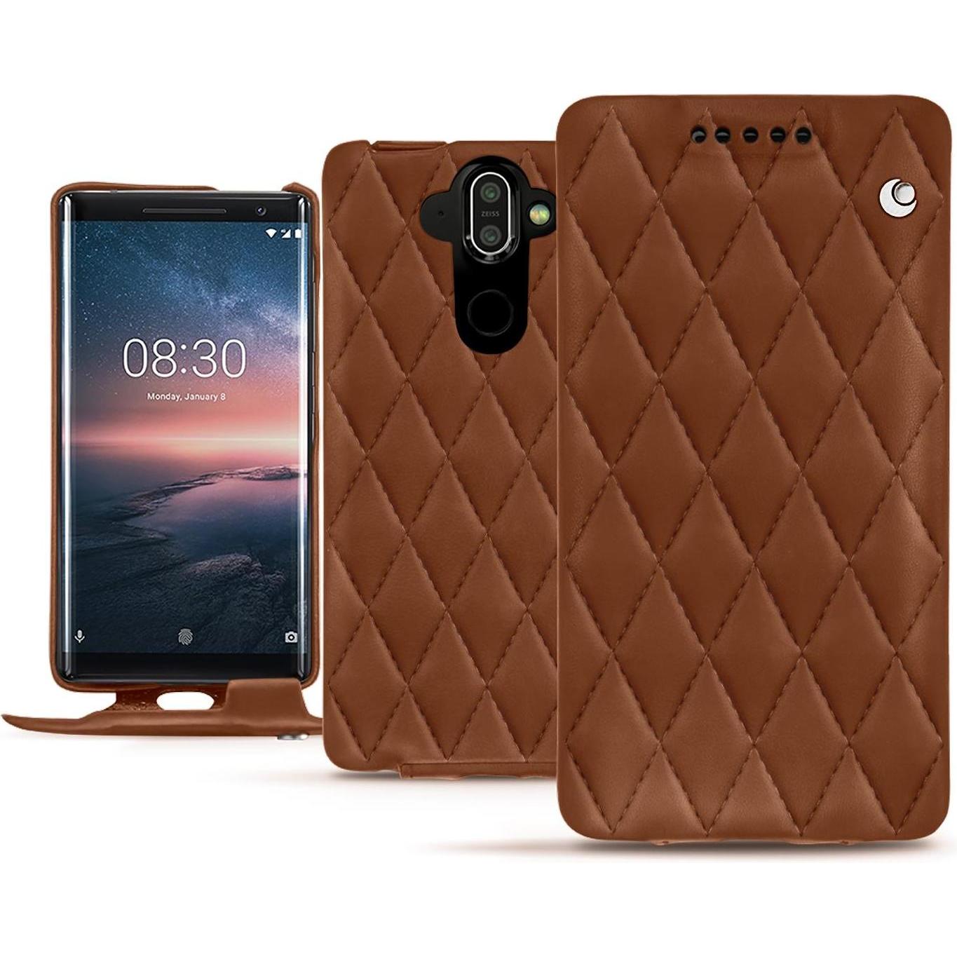 Noreve Lederschutzhülle vertikal (Nokia 8 Sirocco), Smartphone Hülle, Braun