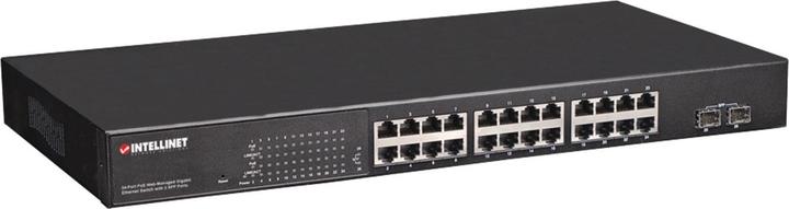 Actual product image Intellinet 24-Port PoE Gigabit Switch Web-Managed 2 GBIC SFP Ports Output Power up to 30 watts per port... (24 ports)