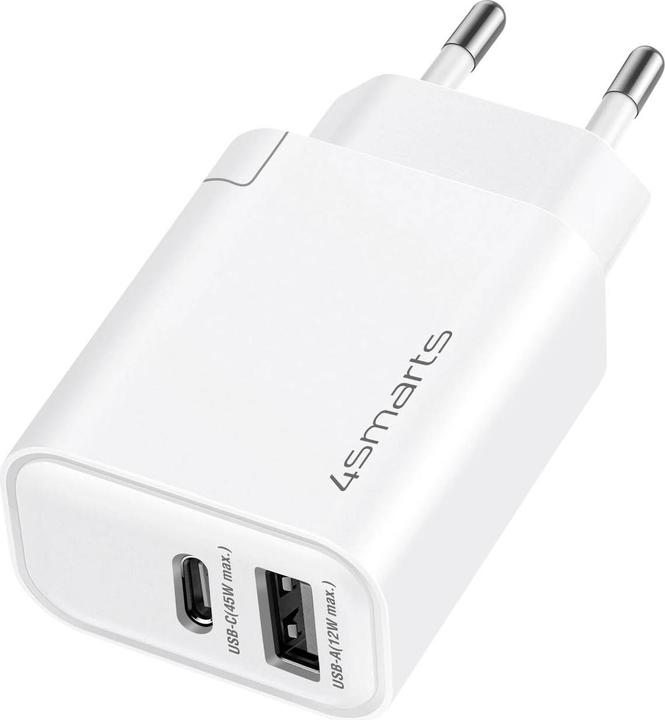 Produktbild 4smarts USB-Wandladegerät VoltPlug PD+QC 45W GaN Weiss (45 W, 2 Ports)