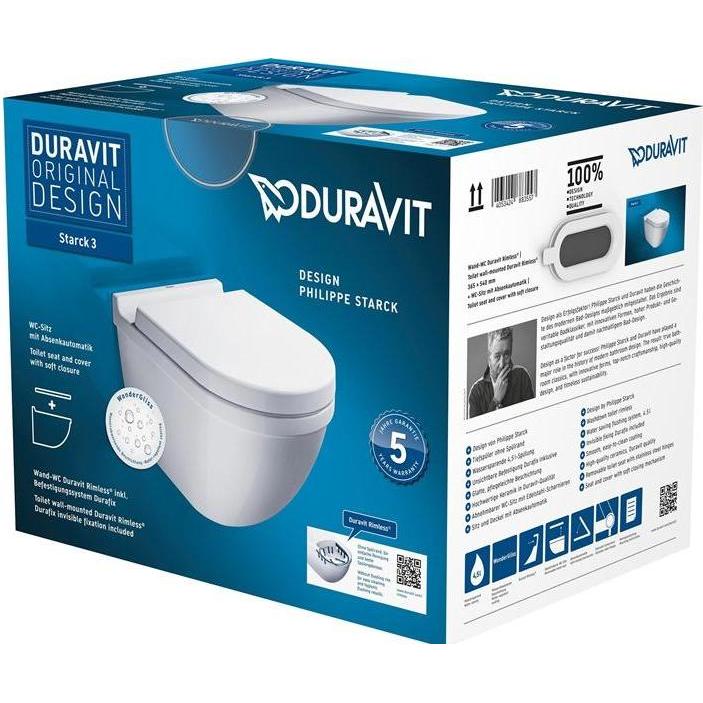 Duravit, Toilette + Bidet, Wand-WC-Set STARCK 3 RIMLESS weiss WG