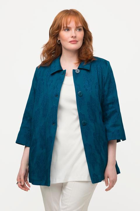 Immagine prodotto Ulla Popken Giacca in Jacquard a fiori con taglio svasato, collo da camicia e maniche a 3/4 (46, 48)