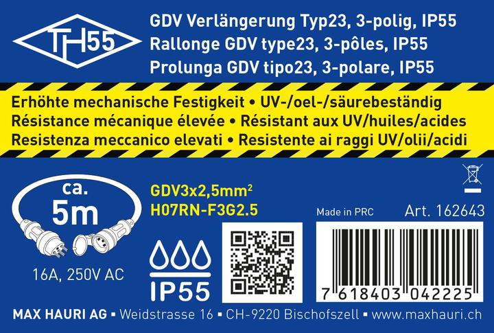 Produktbild Max Hauri IP55-Verlängerung (5 m, Typ 23)