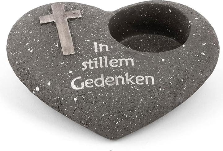 Produktbild Novaliv Grabschmuck Herz Anthrazit mit Kreuz Spruch In stillem Gedenken Grabdeko Grabherz Wetterfest
