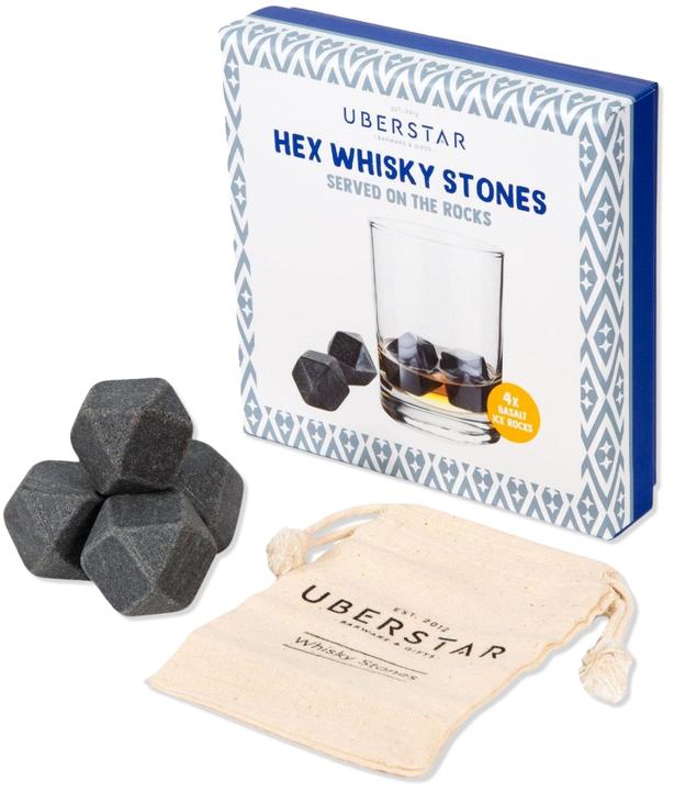 Uberstar Set di 4 pietre da whisky esagonali con borsa (Pietre di whisky)