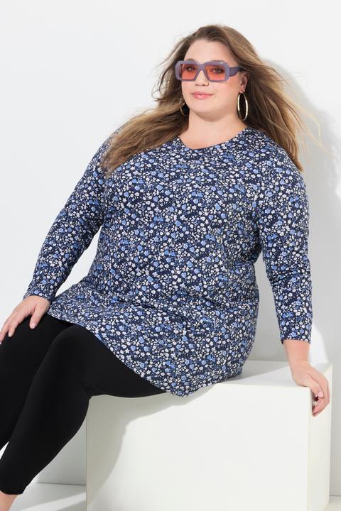 Produktbild Ulla Popken Longshirt, gemustert, A-Linie, V-Ausschnitt, Langarm (56)