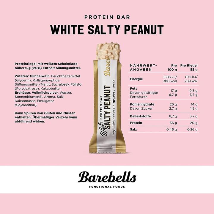 Nutritional values and ingredients Barebells Protein Bar (White Salty Peanut, 12 pcs., 660 g)