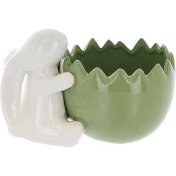 MICA Living, Osterdeko, Hase mit Eierschalentopf weiss/hellgrün - ca. 13,5 x 8,5 x 8 cm