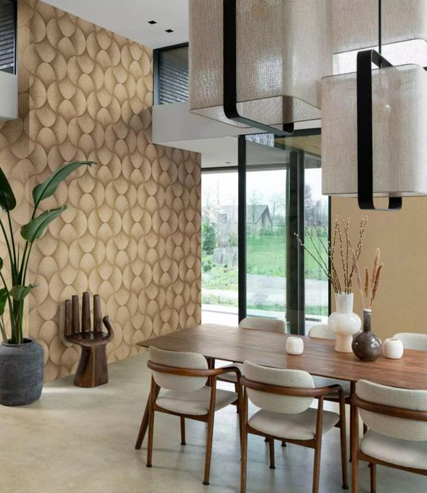 Productafbeelding Rasch Vinyl Behang Vlies Base 608243 Goud Groot Geom