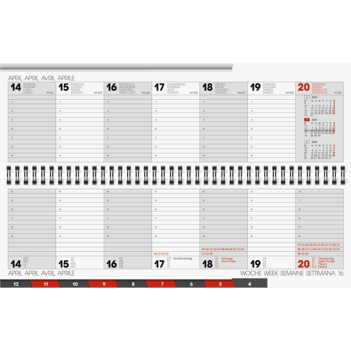 Thumbnail - Brunnen, Agenda, Querkalender 777 32,6x10,2cm 1 Woche/2 Seiten Karton schwarz 2025 (Deutsch, Italienisch, Französisch, E...
