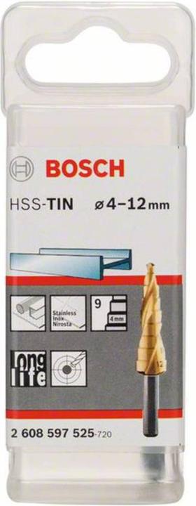 Actual product image Bosch Professional Zubehör Step drill HSS-TiN, 4 - 12 mm, 6 mm, 65 mm, 9 steps (6 mm)