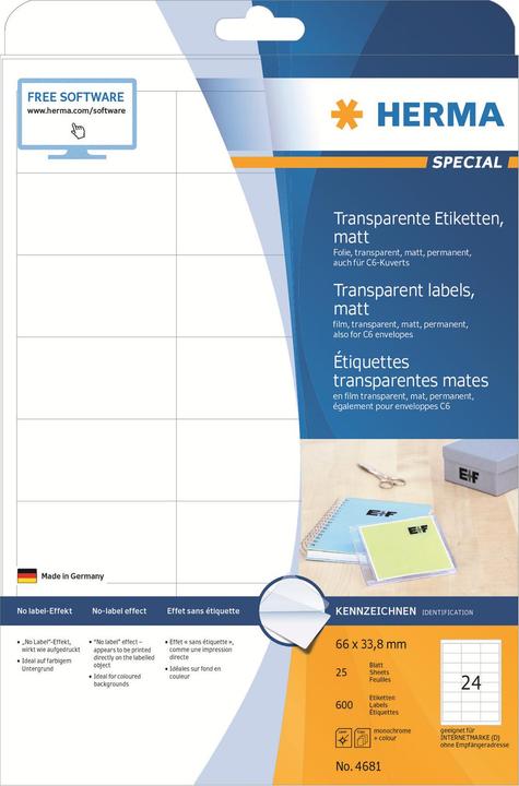 Immagine prodotto HERMA Etichette trasparenti A4