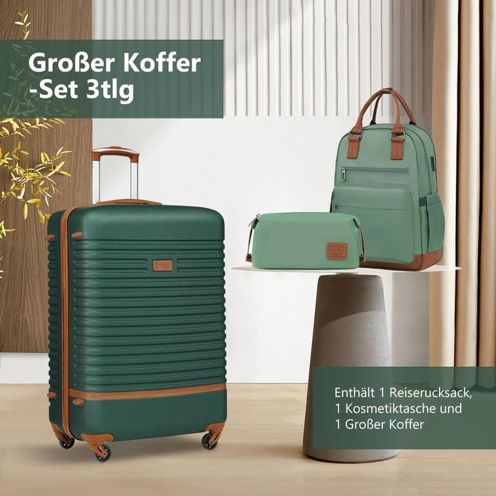 Produktbild Coolife 3-teiliges Hartschalenkoffer-Set mit Reiserucksack und Kulturbeutel (93 l)