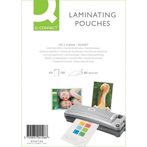 Produktbild Q-Connect Laminierfolien glänzend (A5, 100 Stück, 80 µm)